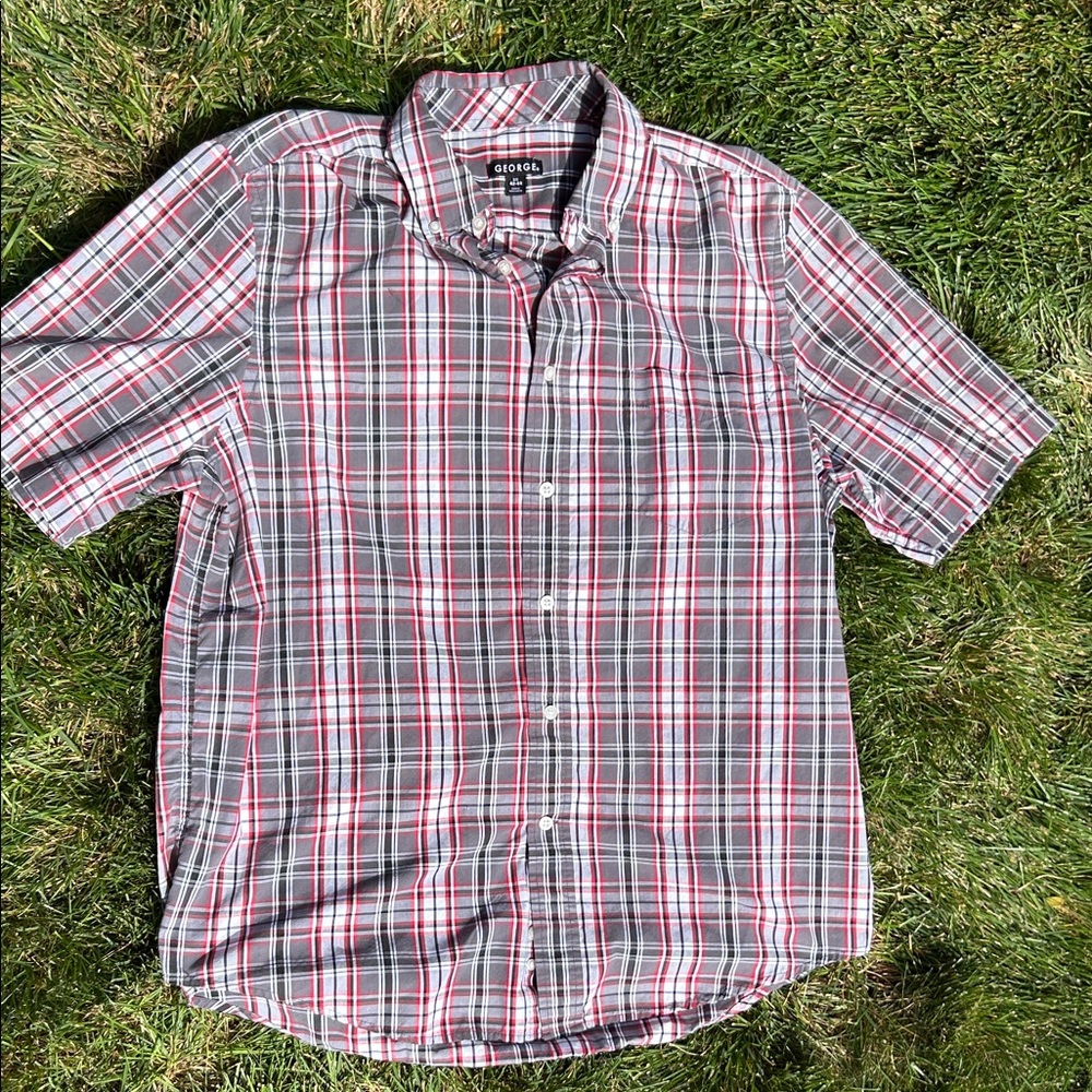 George Red and Gray Checkered Button Down Shirt